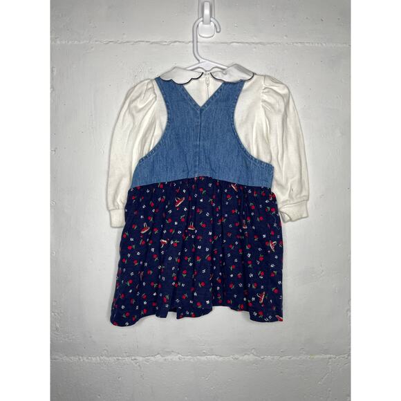 Vintage Hartstrings Baby Apple Picking Denim Dress Outfit 18 Months Embroidered - Picture 4 of 10
